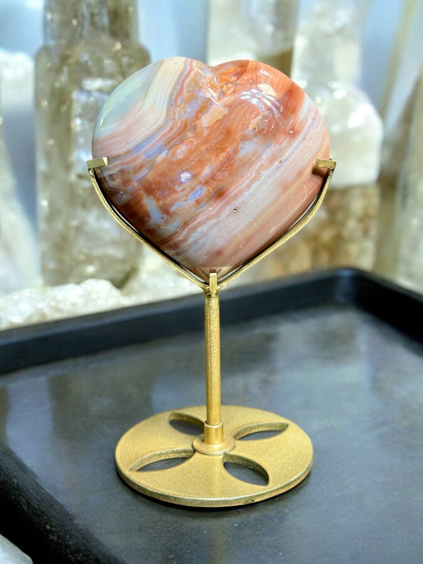 Ocean Jasper Heart on stand