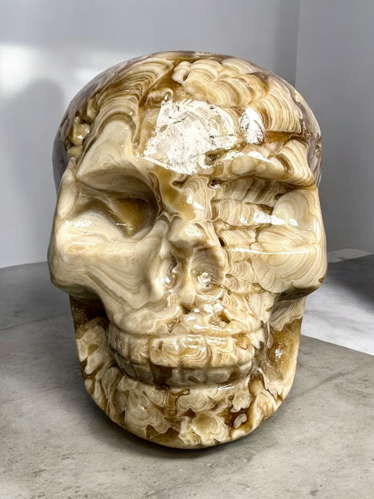 Amber Flower Calcite Skull