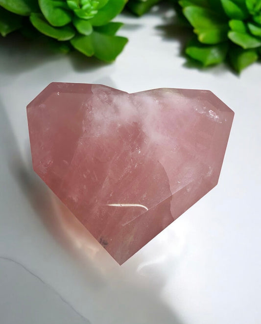 Large Faceted Rose Quartz Heart