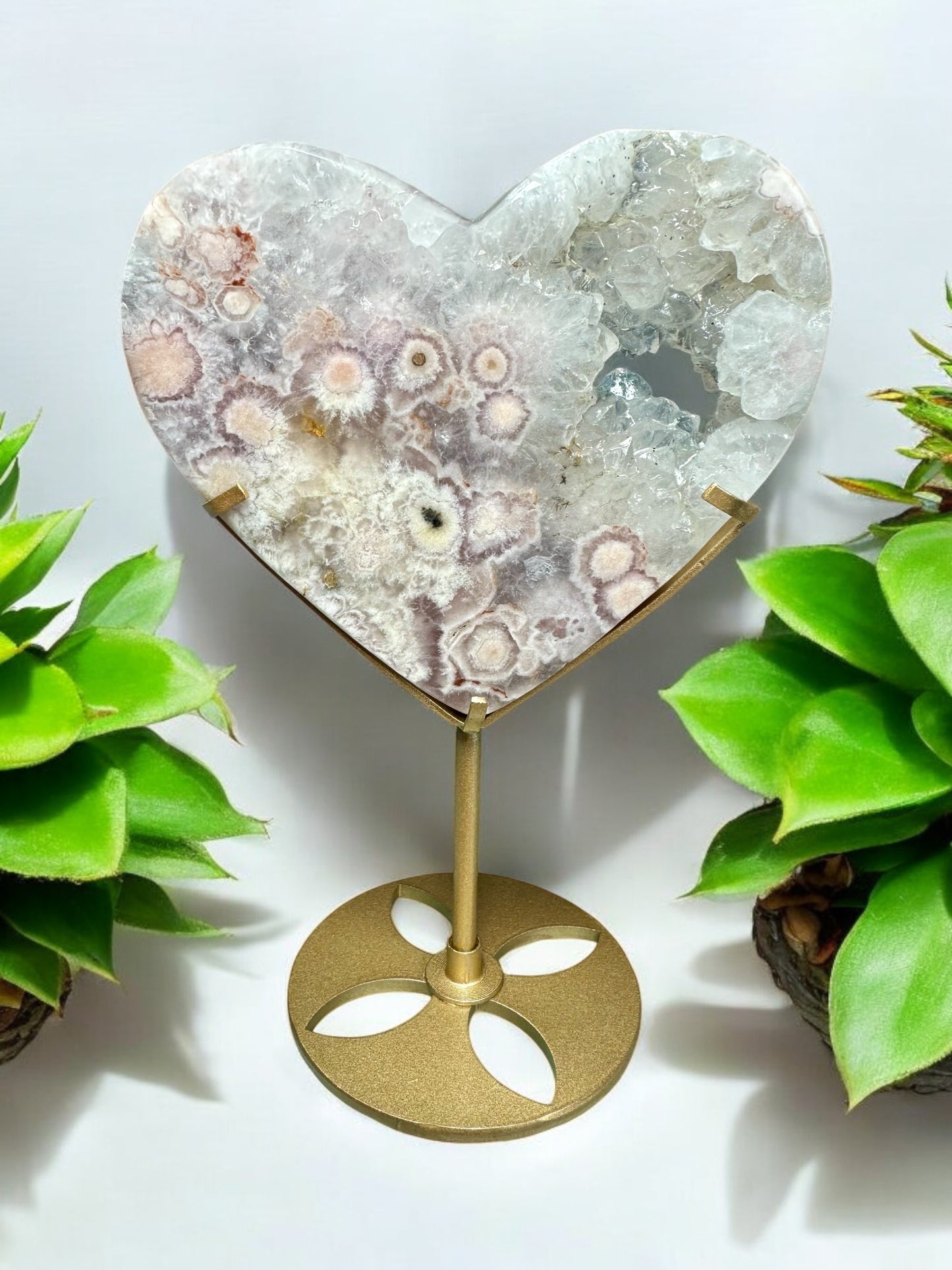 Pink Amethyst Crystal Druzy Heart (on stand)