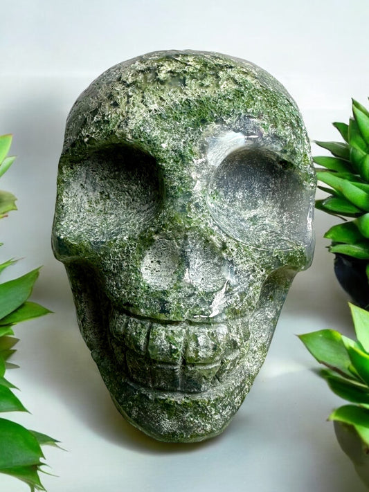 Moss Agate Skull