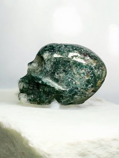 Druzy Moss Agate Skull