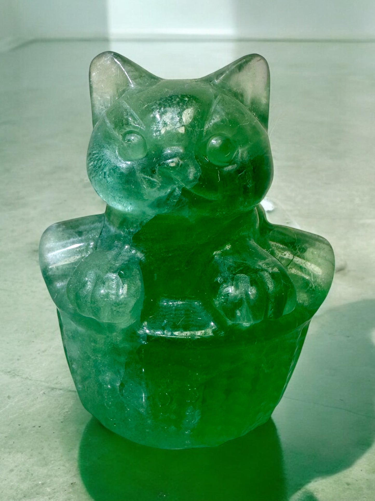 Green Fluorite Cat in Basket