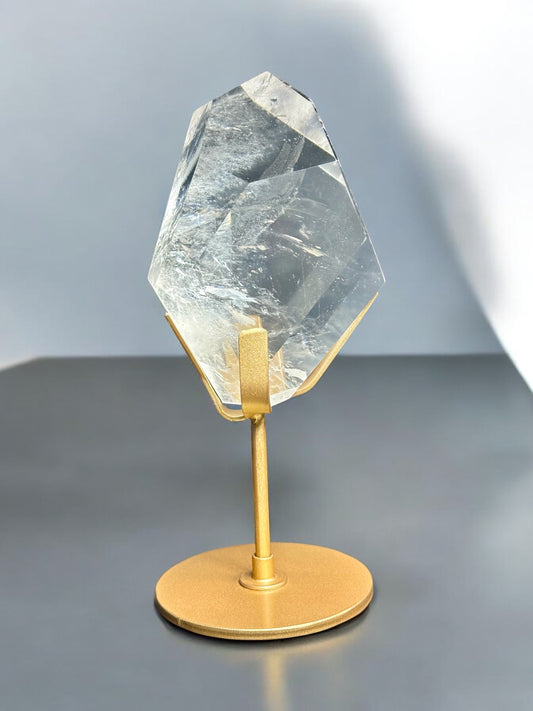 Clear Quartz Freeform on gold stand