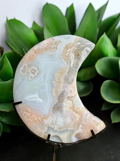 Flower Agate Moon on stand