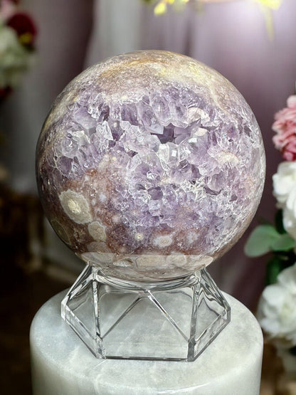 Pink Amethyst/Flower Agate Hybrid Spere