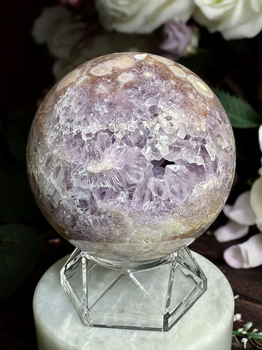 Pink Amethyst/Flower Agate Hybrid Spere