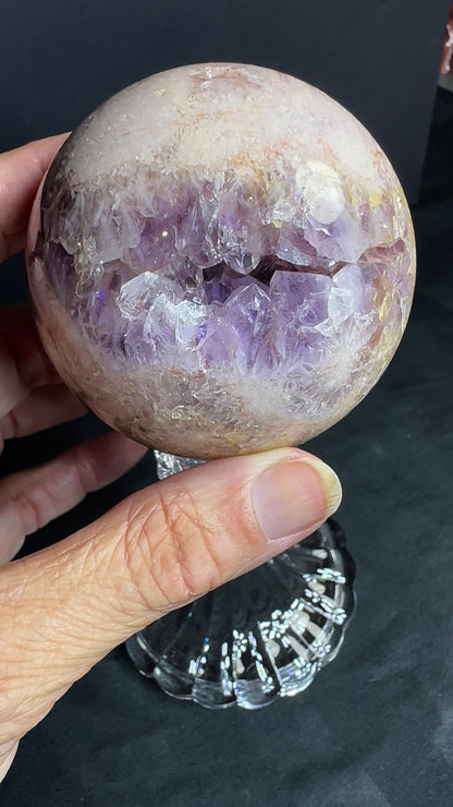 Pink Amethyst/Flower Agate Hybrid Spere