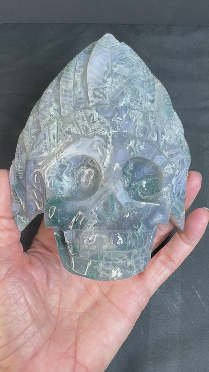 Moss Agate Indian Skull