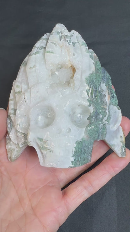 Moss Agate Indian Skull