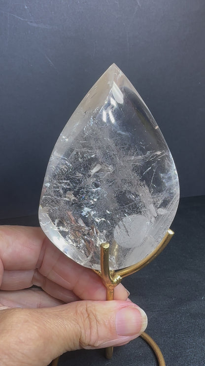 Clear Quartz flame on gold stand